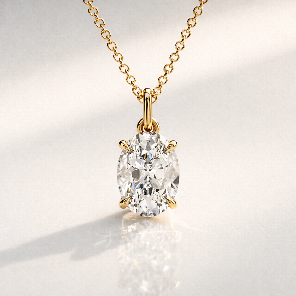 Lab Grown Oval Diamond Pendant In Rose Gold

