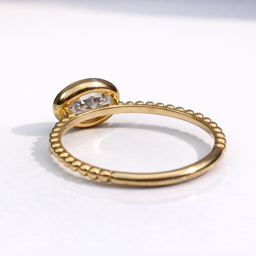 Oval Bezel Engagement Ring Milgrain Ring Unique East West Setting.
