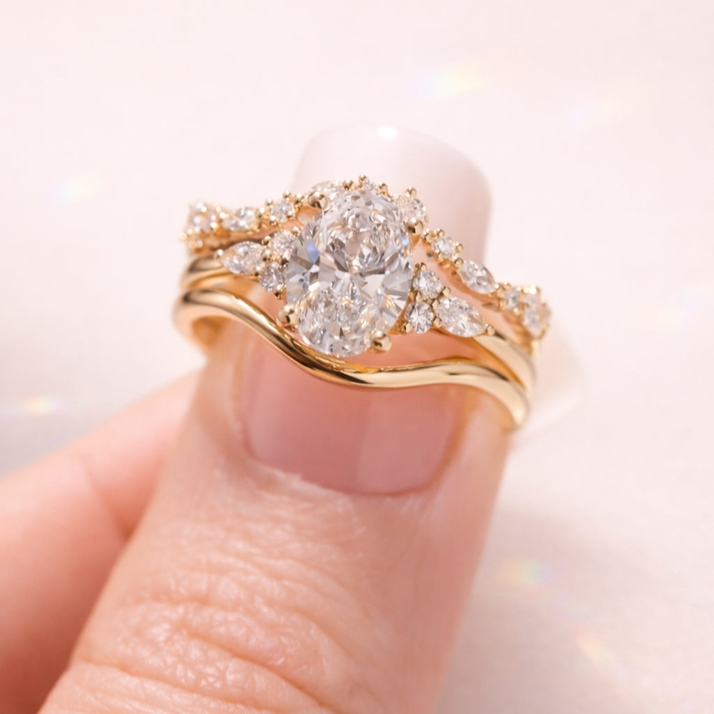 Engagement Ring With Wedding Band Moissanite Bridal Ring Set
