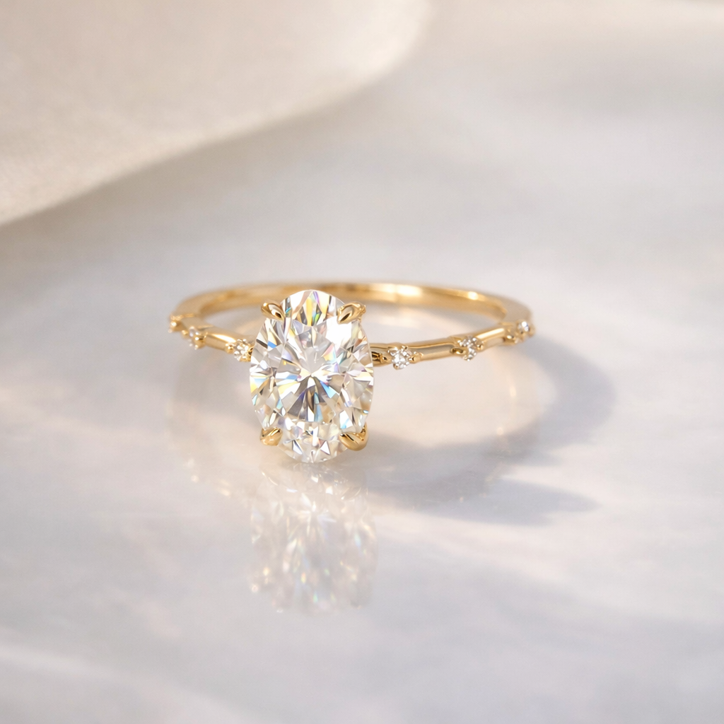 Oval Cut Diamond Ring Four Claw Prong Setting Custom Engagement Ring.
