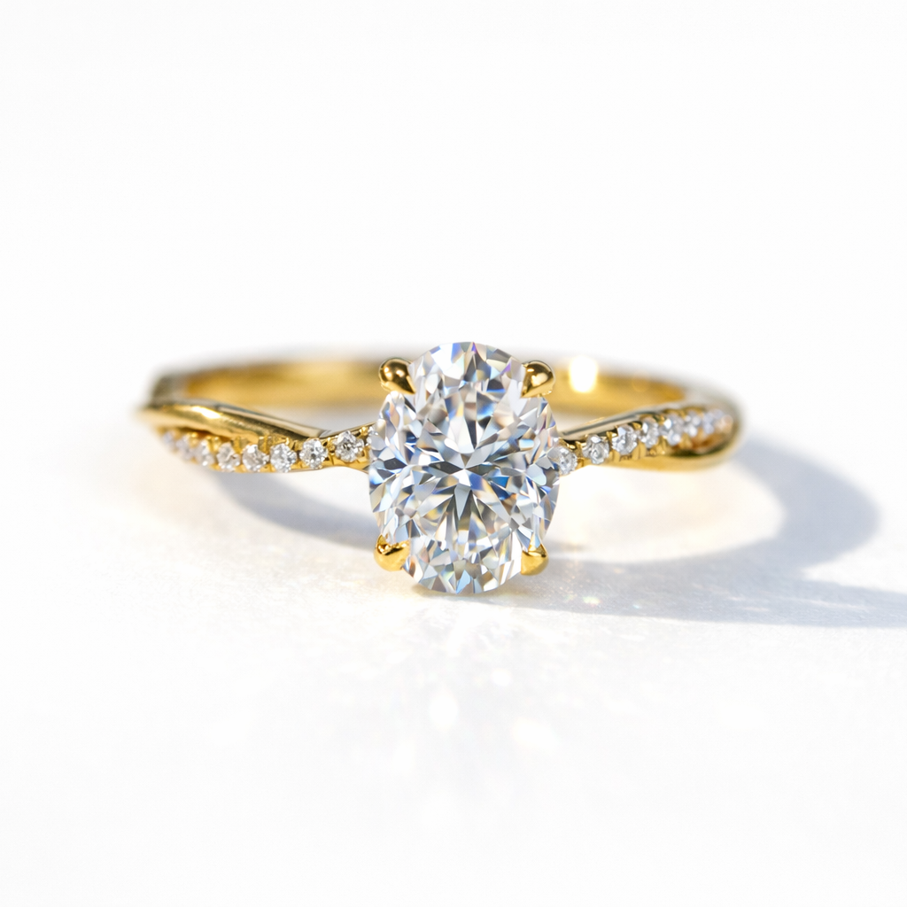 Oval Moissanite Engagement Ring Oval Cut Diamond Ring Four Claw Prong.
