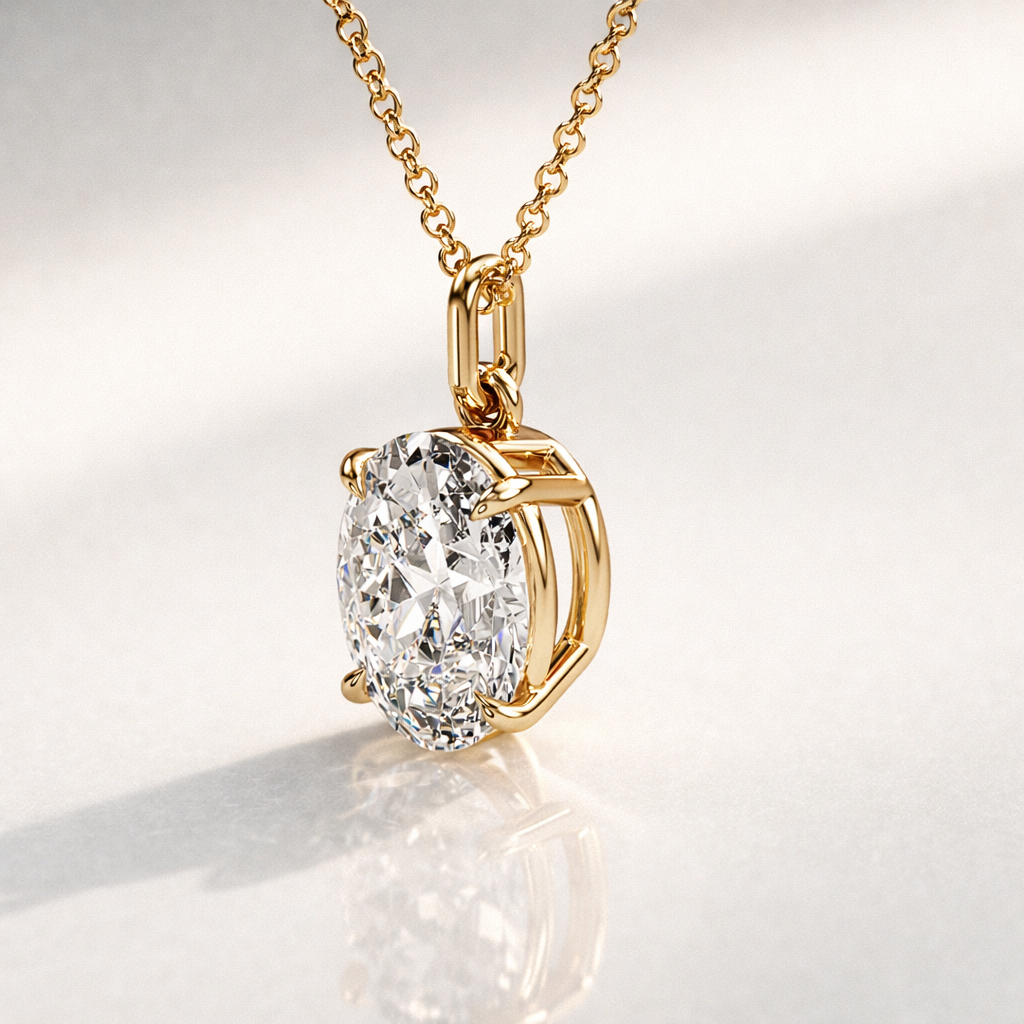 Oval Diamond Oval Pendant In Yellow Gold Setting
