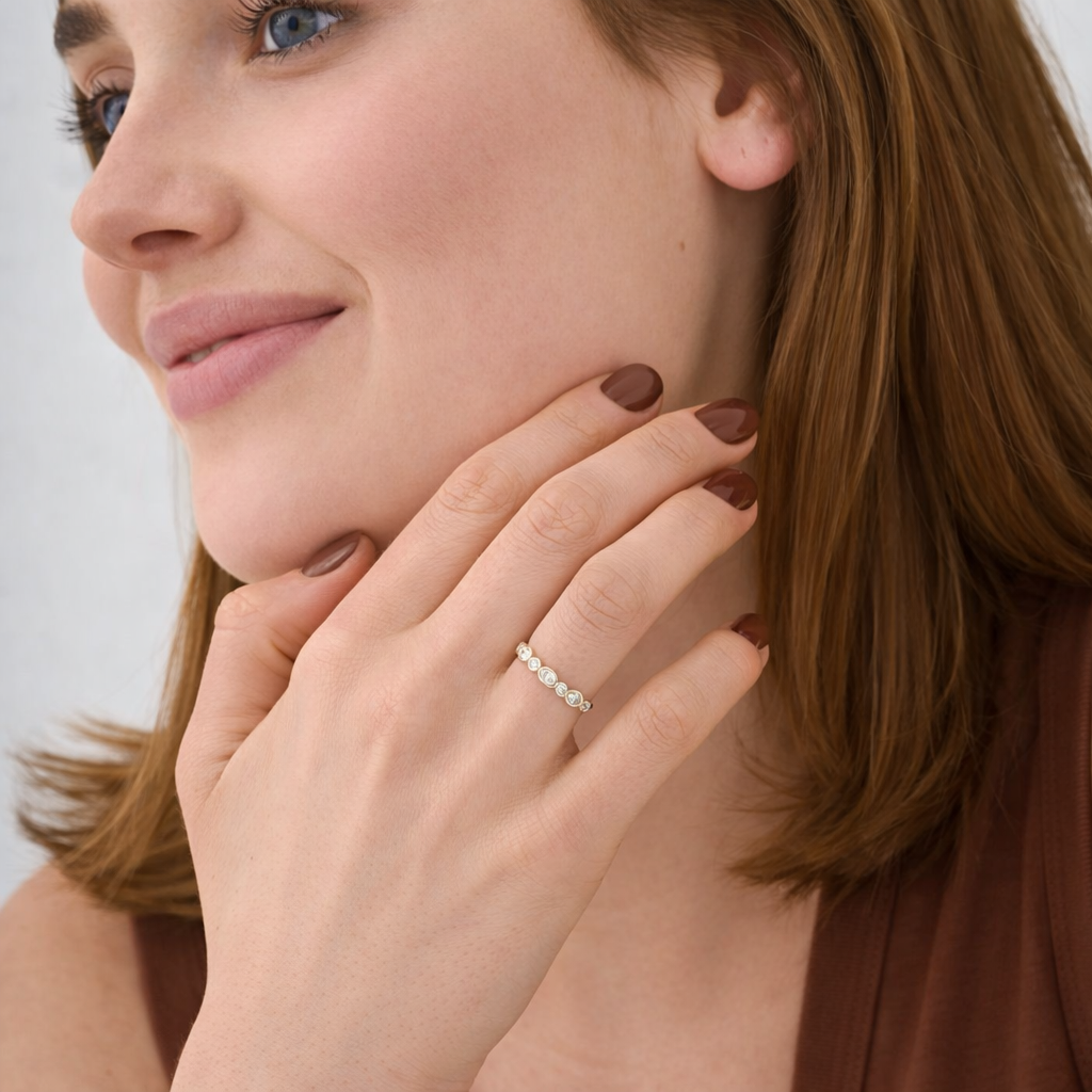 Half Eternity Wedding Band Round Cut Diamond Or Moissanite Bezel Set Band.
