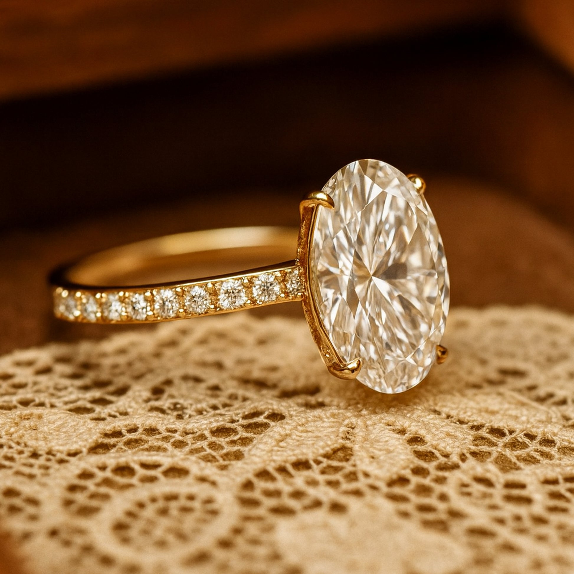 Stunning Oval Moissanite Engagement Ring 2ct VVS1 Clarity Pave Diamond Band
