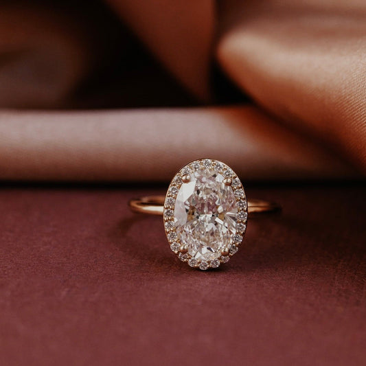 Oval Cut Halo Pave Diamond Engagement Ring Rose Gold Bridal Wedding Ring