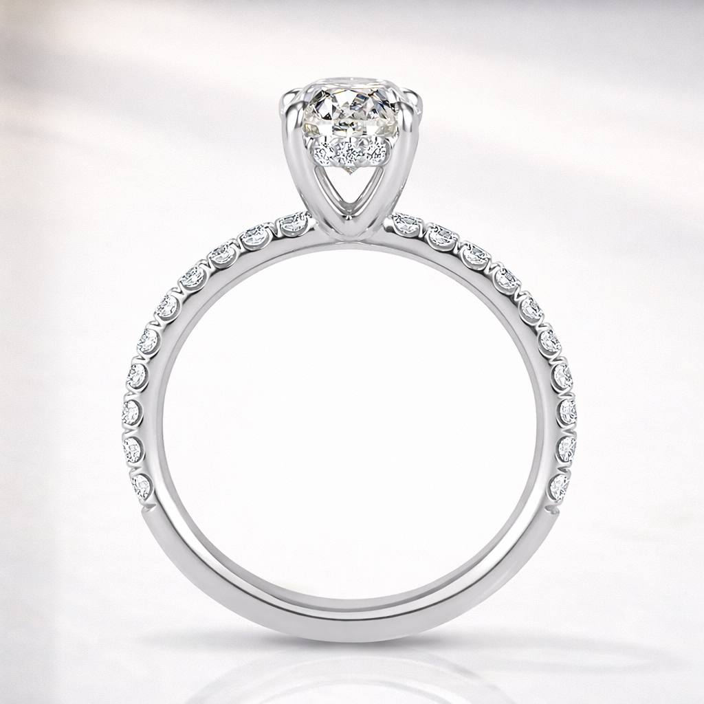 Diiro Oval Cut Engagement Ring With Hidden Halo And Four Prong Design
