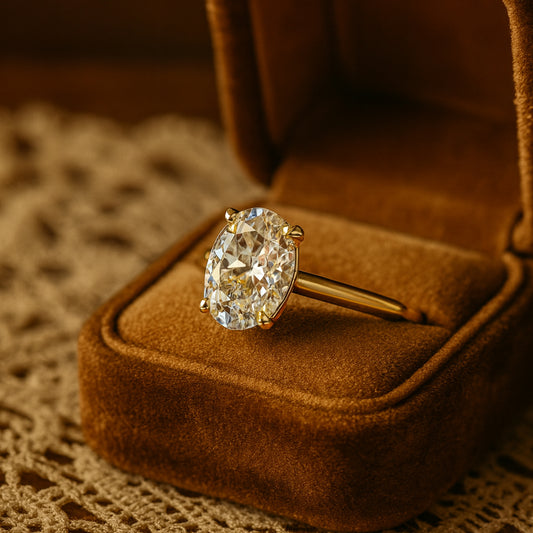Elegant Oval Cut Moissanite Promise Ring Featuring A Classic Solitaire Design With Diamond Style Sparkle In Gold