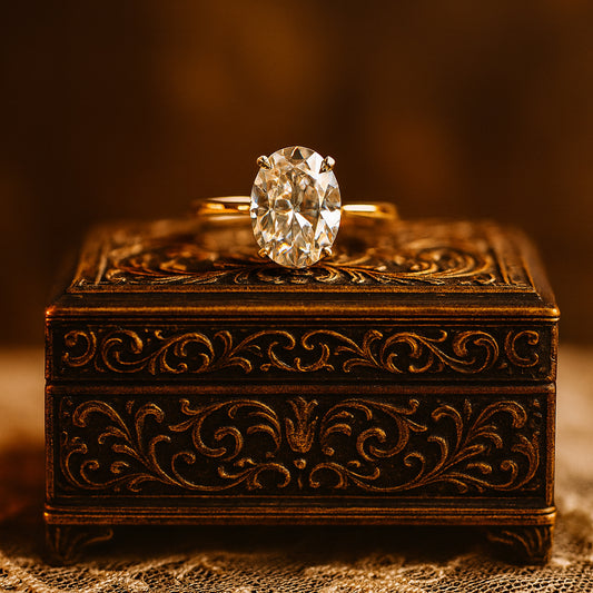 Elegant Oval Cut Moissanite Ring In Gold, Perfect Married Ring For Women With Diamond-Like Brilliance And Timeless Style.