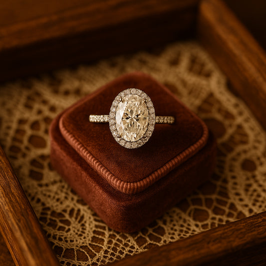 Elegant Oval Moissanite Halo Engagement Ring Vintage Eternity Pave Band Diamond Alternative Design