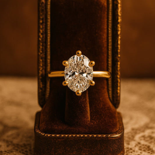 Elegant Oval Cut Moissanite Solitaire Engagement Ring In 10K Rose Gold With Diamond-Like Sparkle And Timeless Design.