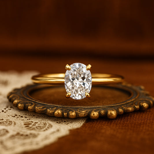 Guy Wedding Bands Oval Cut VVS1 Diamond Solitaire 14K Yellow Gold Ring