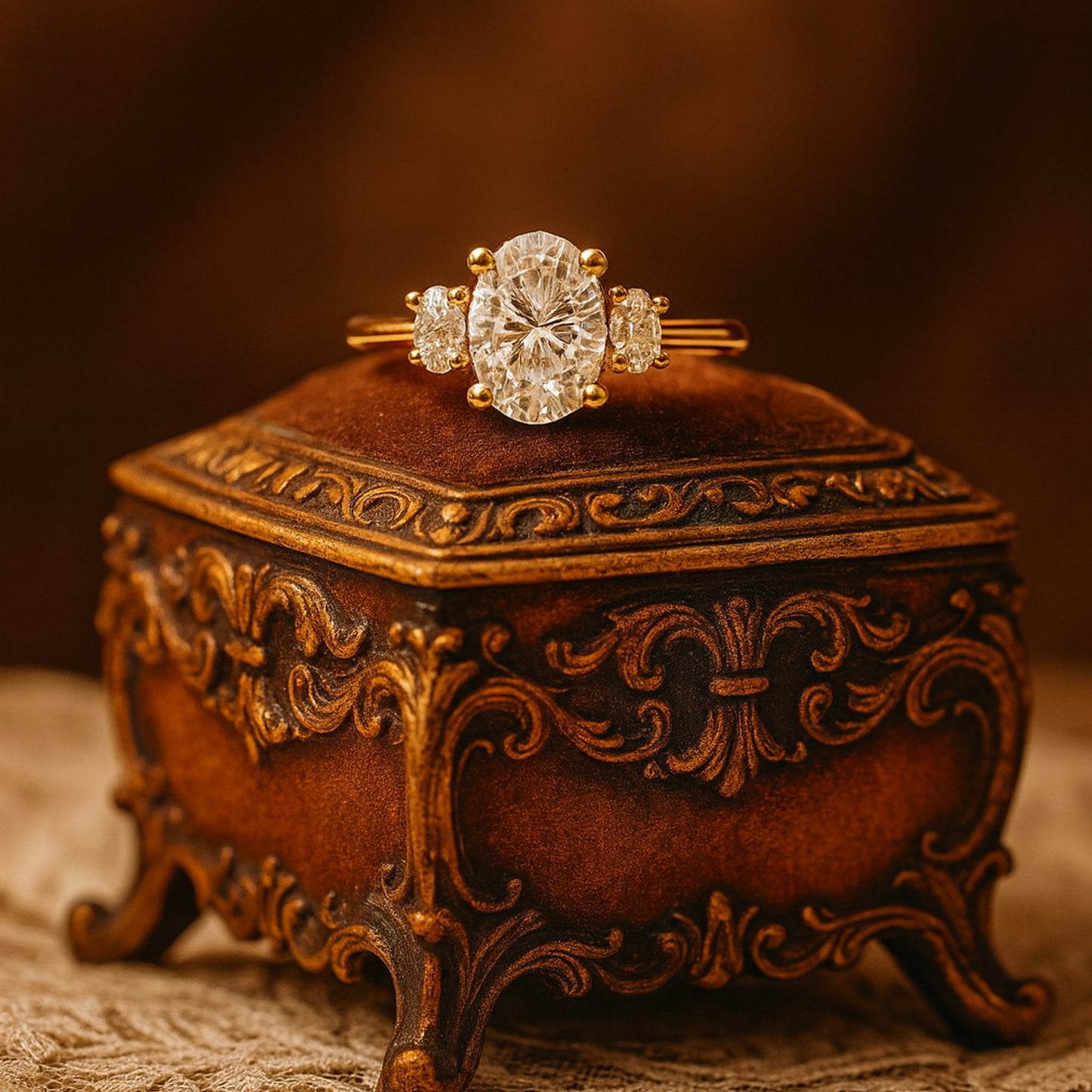 2.50ct Oval Cut Moissanite Engagement Ring With Three Stone Setting In Gold VVS1 Clarity
