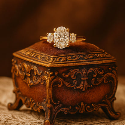 2.50ct Oval Cut Moissanite Engagement Ring With Three Stone Setting In Gold VVS1 Clarity
