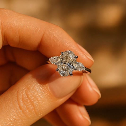 Promise Rings Luxury Oval Cut Diamond Rings 10K Yellow Gold Band Rings