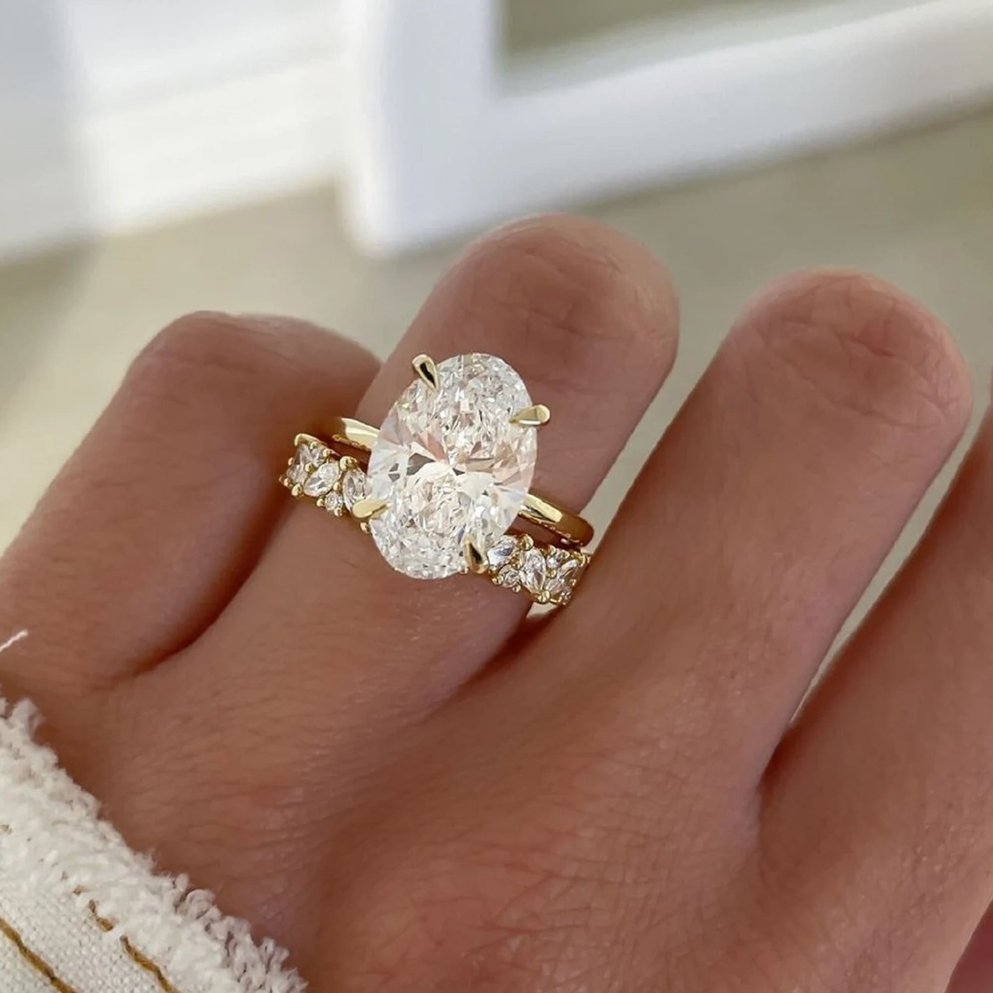 Oval Cut Diamond Solitaire Bridal Ring with Eternity Wedding Band