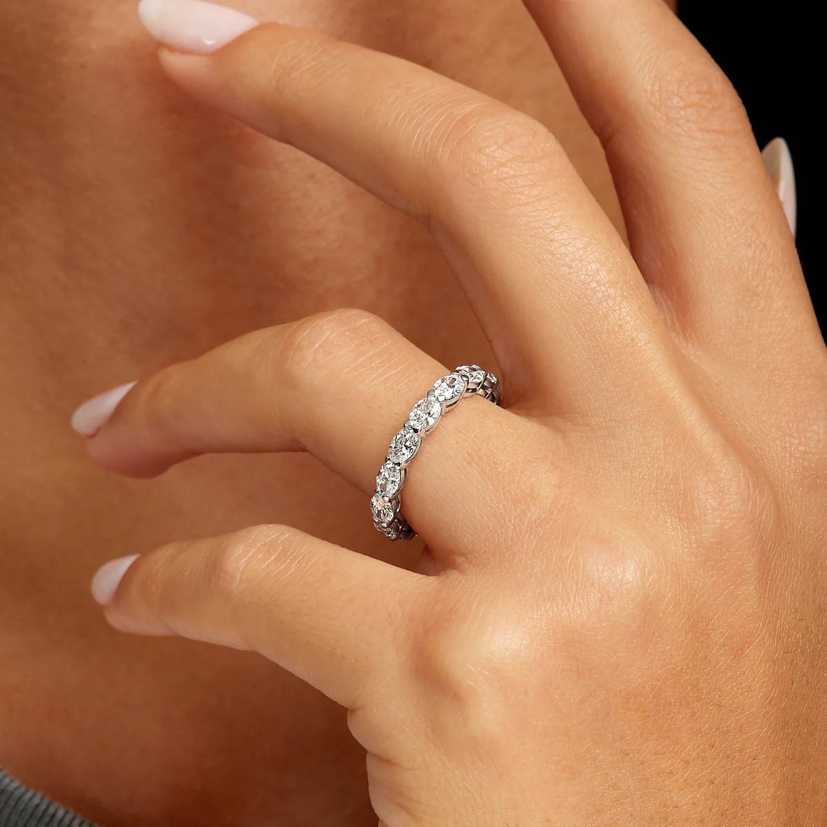 East West Oval Wedding Band Oval Diamond Eternity Band Shared Prong Setting.
