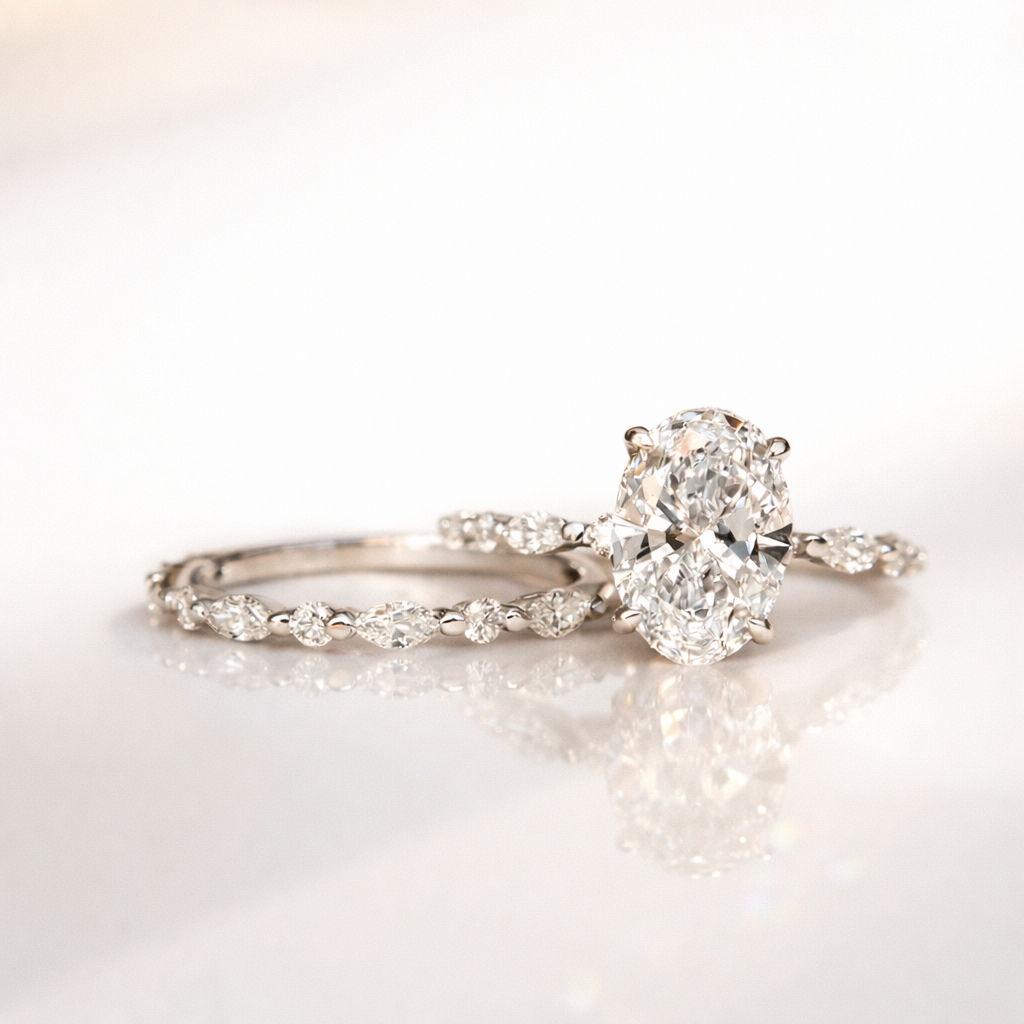Oval Diamond Engagement Ring With Matching Wedding Band Lab Grown Diamond
