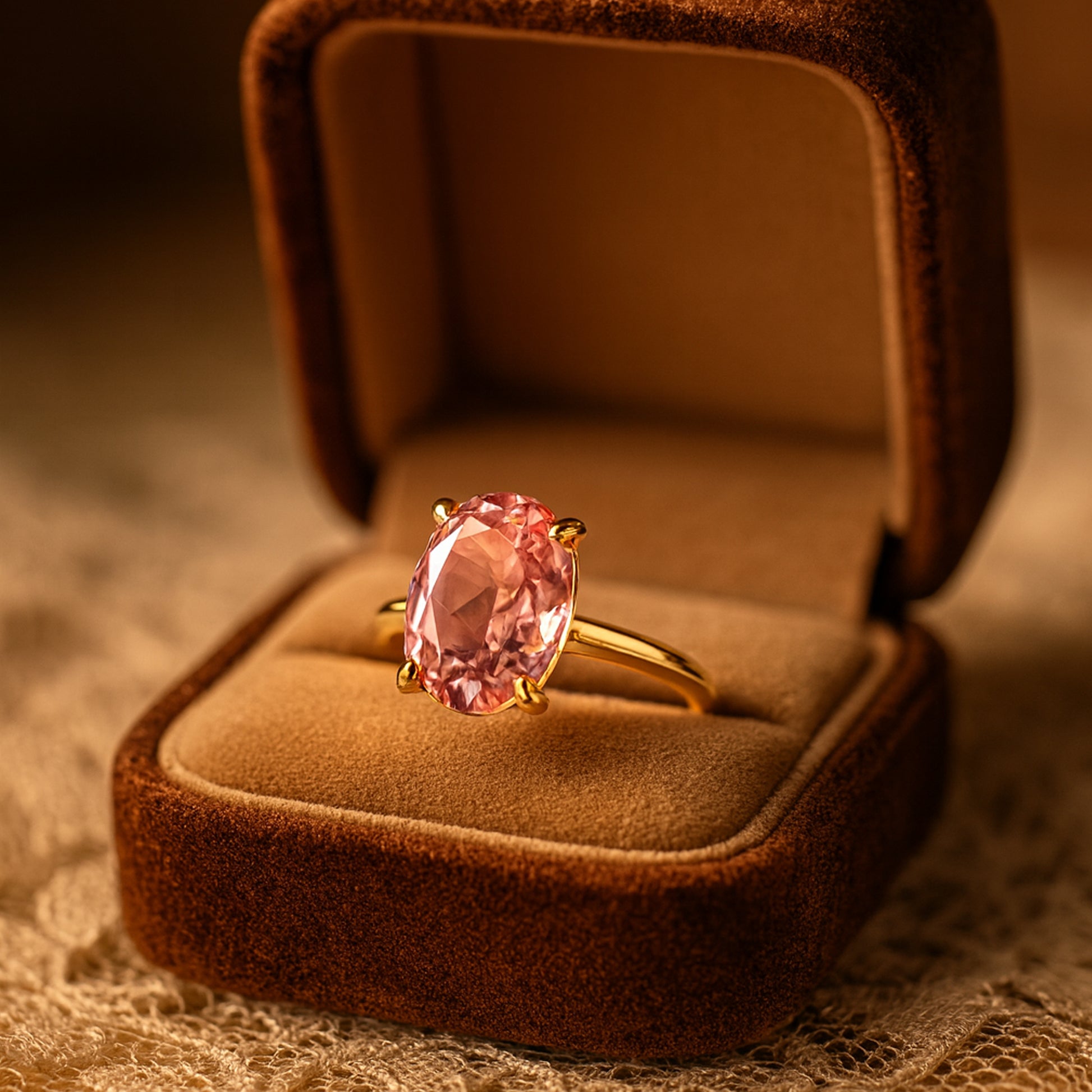 Solitaire Wedding Diamond Ring For Woman Oval Pink Promise Rings

