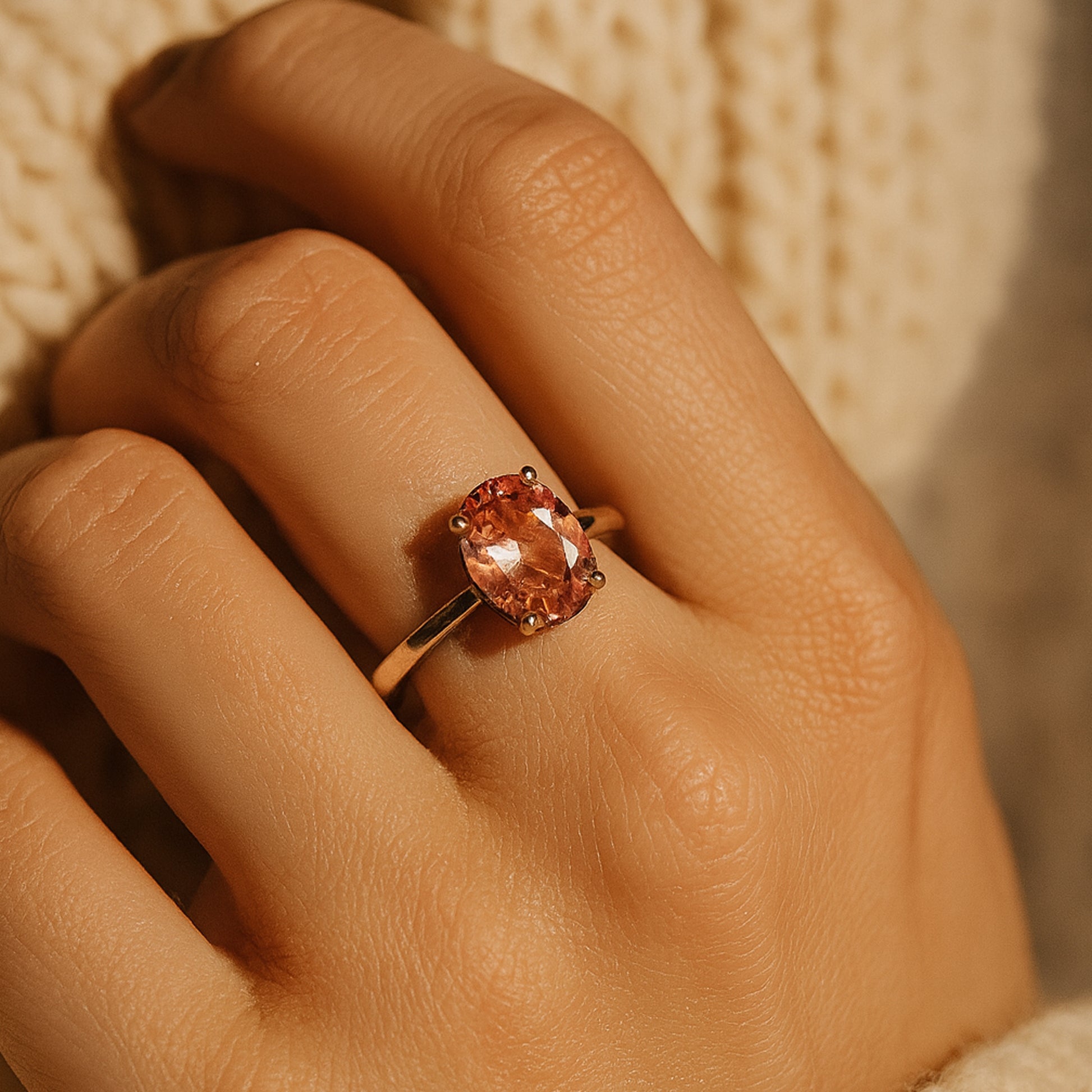 Solitaire Wedding Diamond Ring For Woman Oval Pink Promise Rings
