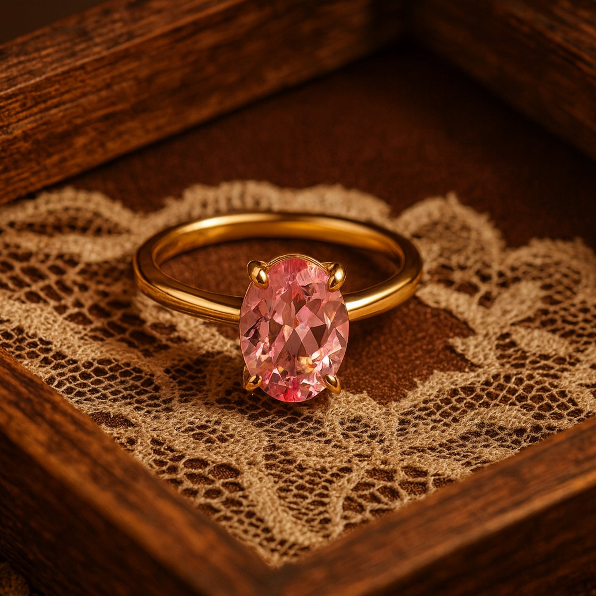 Solitaire Wedding Diamond Ring For Woman Oval Pink Promise Rings
