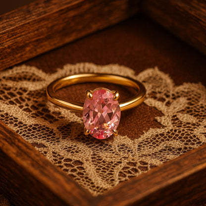 Solitaire Wedding Diamond Ring For Woman Oval Pink Promise Rings
