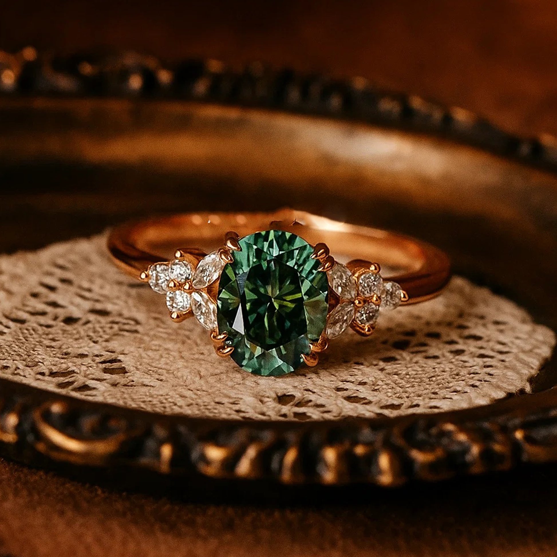 Vintage Style On Ornate Wooden Jewelry White Gold Engagement Ring Woman
