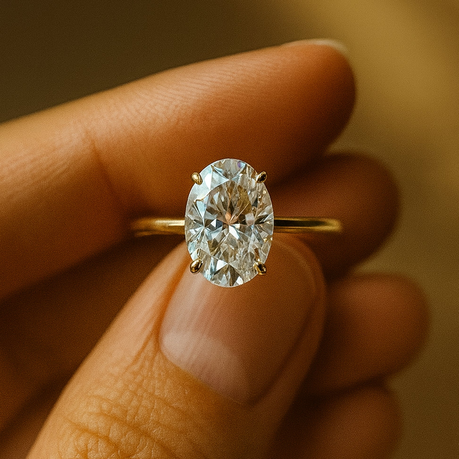 Timeless Gold Oval Moissanite Ring For Women, Designed With Fine Detailing For A Luxurious Diamond Alternative Look.