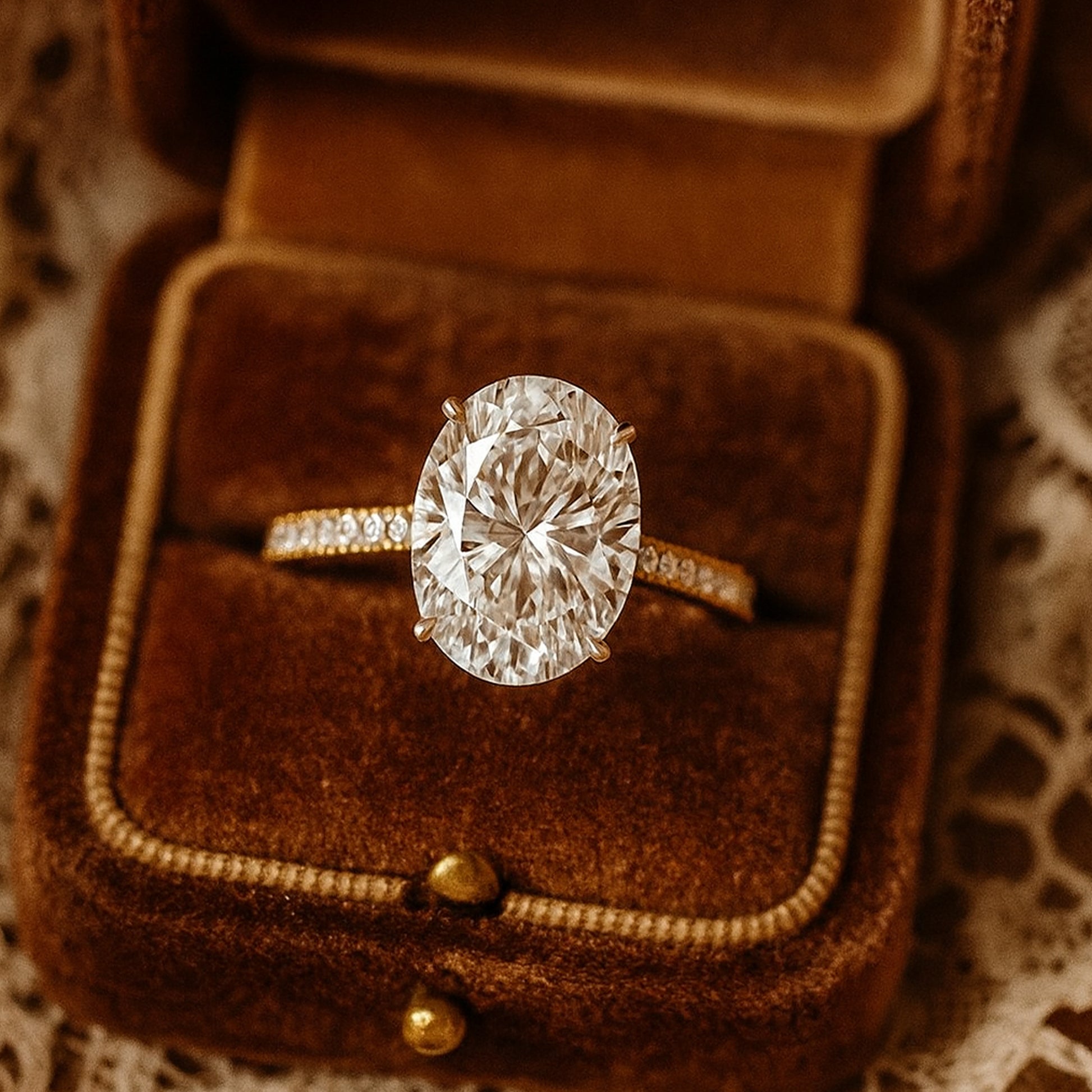 Oval Cut Moissanite Ring VVS1 Clarity Diamond Alternative With Pave Accent Stones
