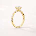 Oval Ring With Side Stones Featuring Lab Grown Diamond And 4 Claw Prong Setting
