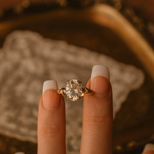 Beautiful Oval Cut Moissanite Engagement Ring With Diamond-Like Brilliance In Gold Setting, Elegant Gift For Women