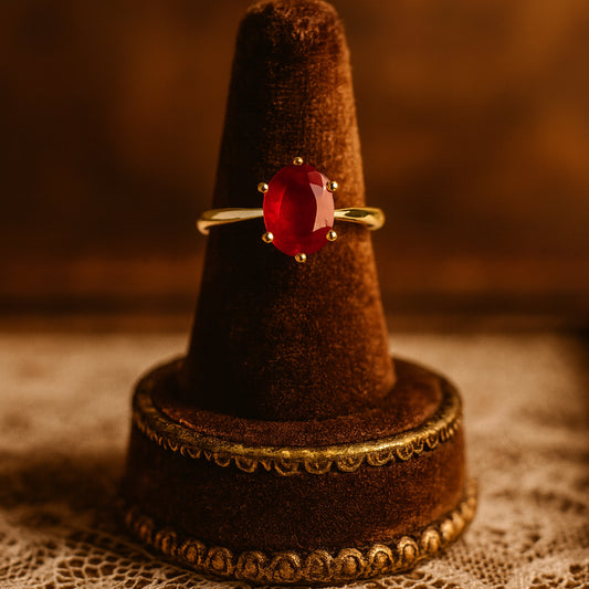 2ct Oval Red Moissanite Engagement Ring With Classic Prong Solitaire Setting In Gold VVS1
