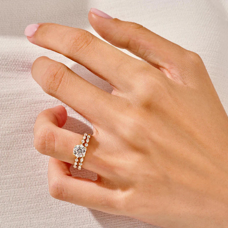 Marquise and round cut wedding band with diamond ring
