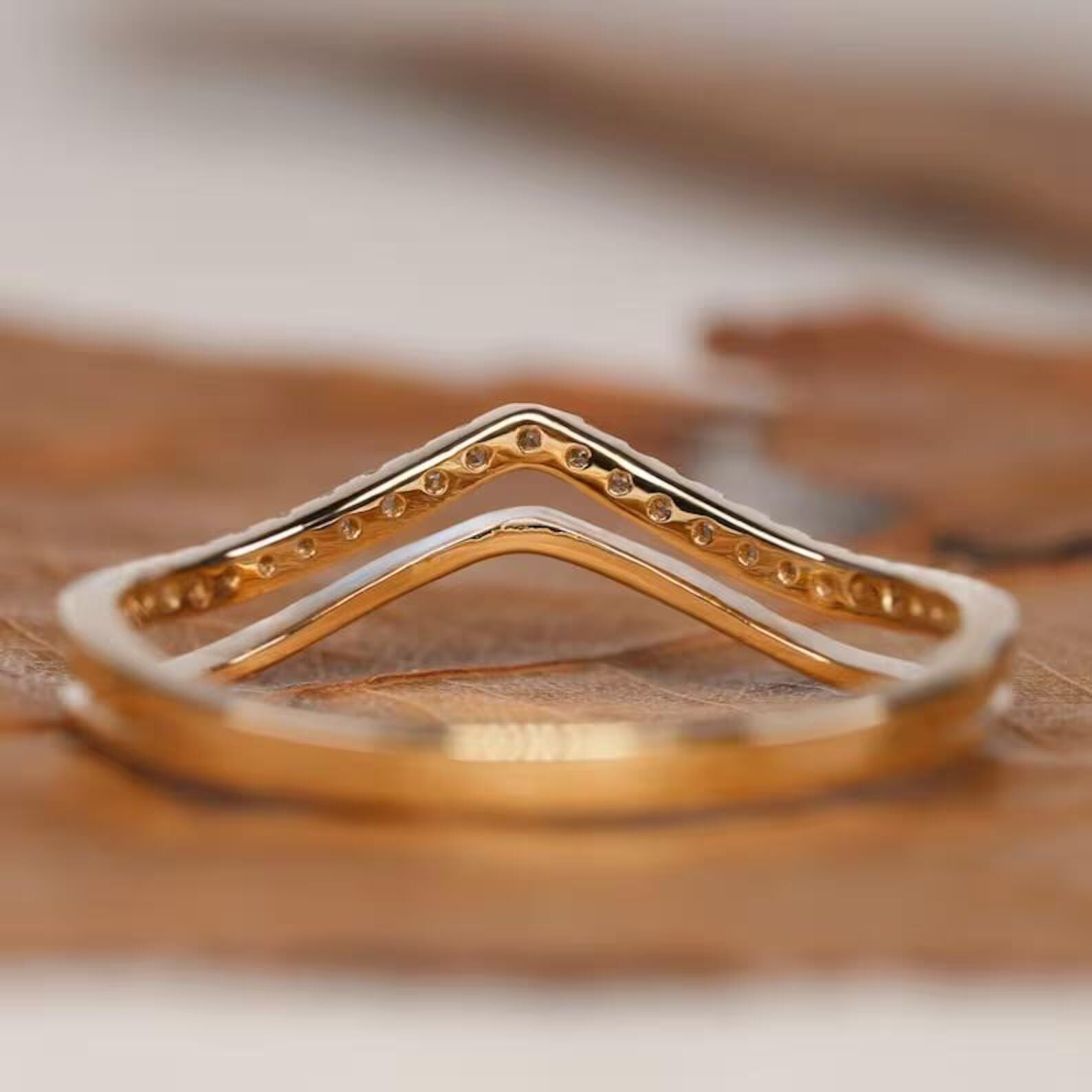 Curved Wedding Bands For Women With Pave Setting Engagement Ring In Yellow Gold
