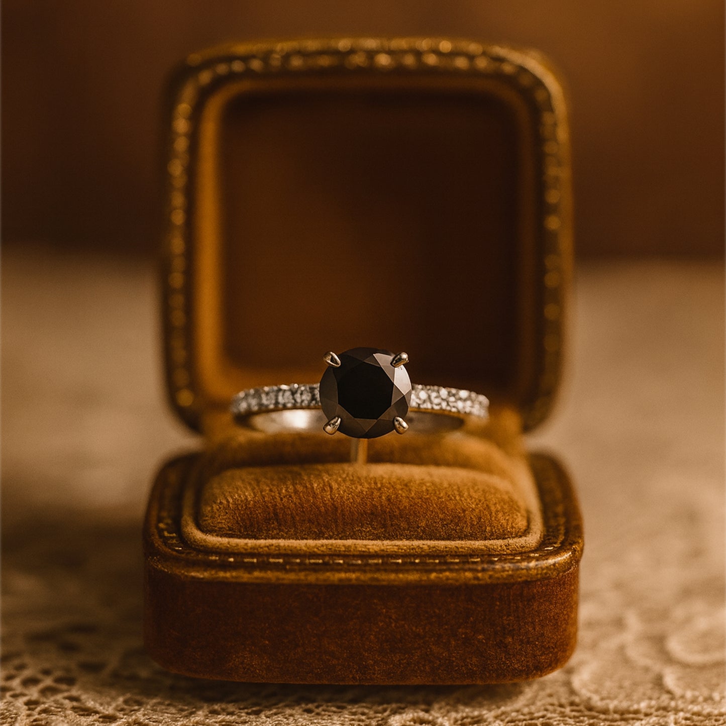 Black Onyx Ring with Pave Diamond Band – Luxury Jewelry with Worldwide Shipping
