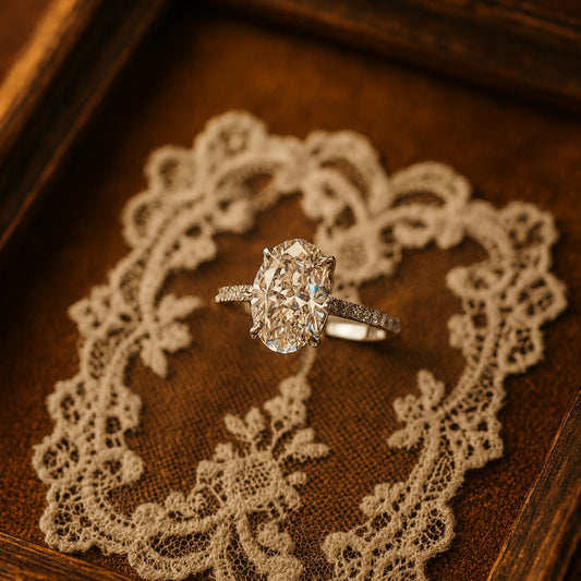 2ct Oval Cut Moissanite Engagement Ring With Pave Diamond Band In Gold VVS1 Clarity
