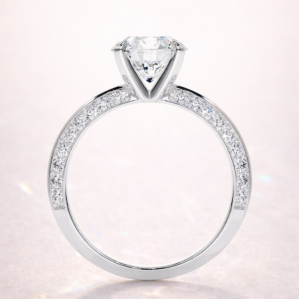 Lab Grown Diamond Knife Edge Pave Engagement Ring
