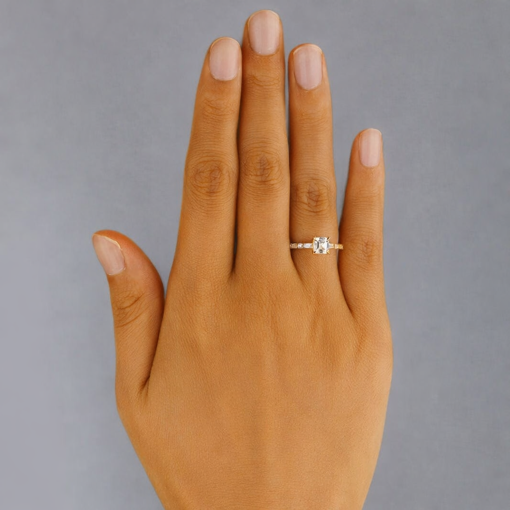 Moissanite Asscher Cut Engagement Ring With Pave Setting

