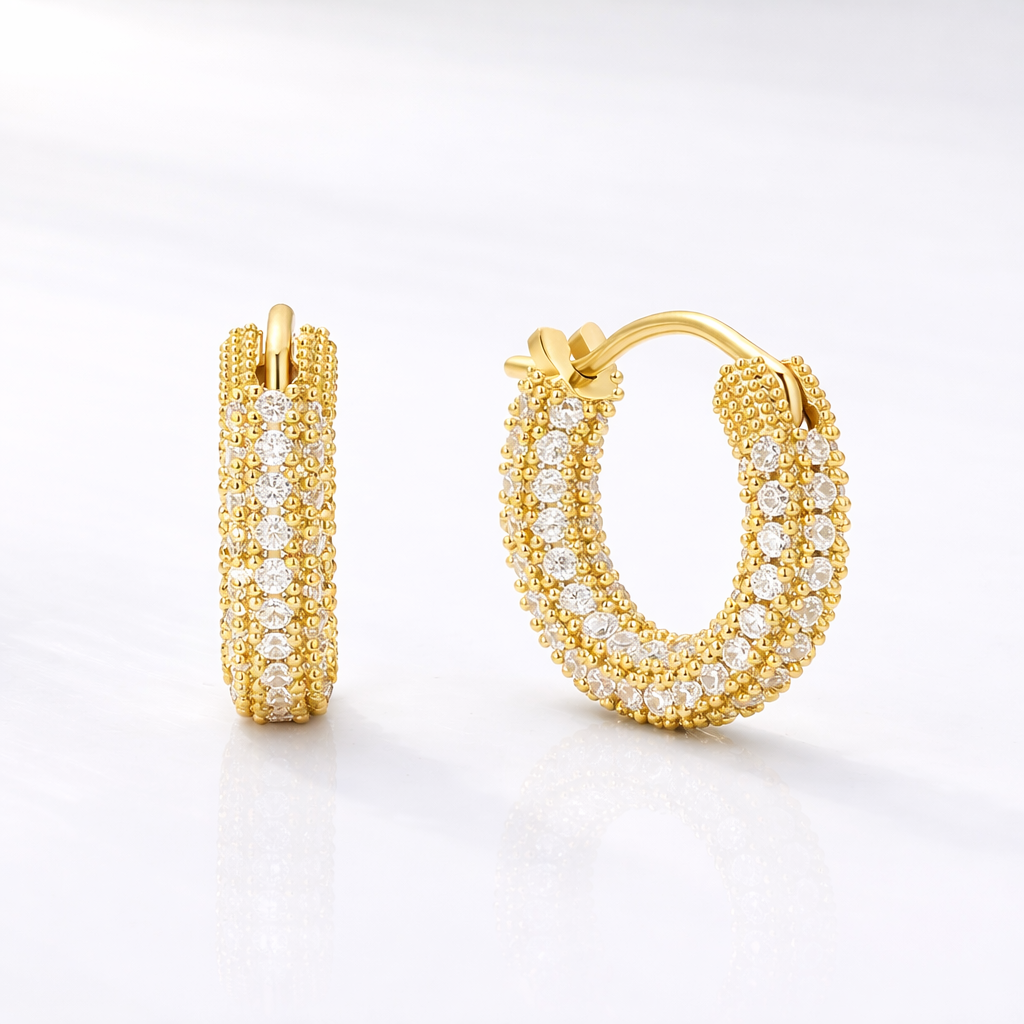 Diamond Hoop Huggie Earrings Round Cut Diamond Or Moissanite

