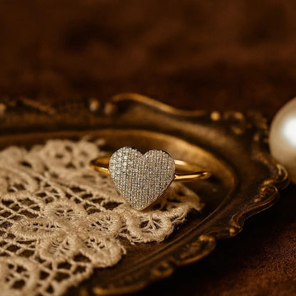 Classic Gold Heart Moissanite Ring With Pave Setting, Dainty Wedding Band For Women With Brilliant Diamond-Like Shine