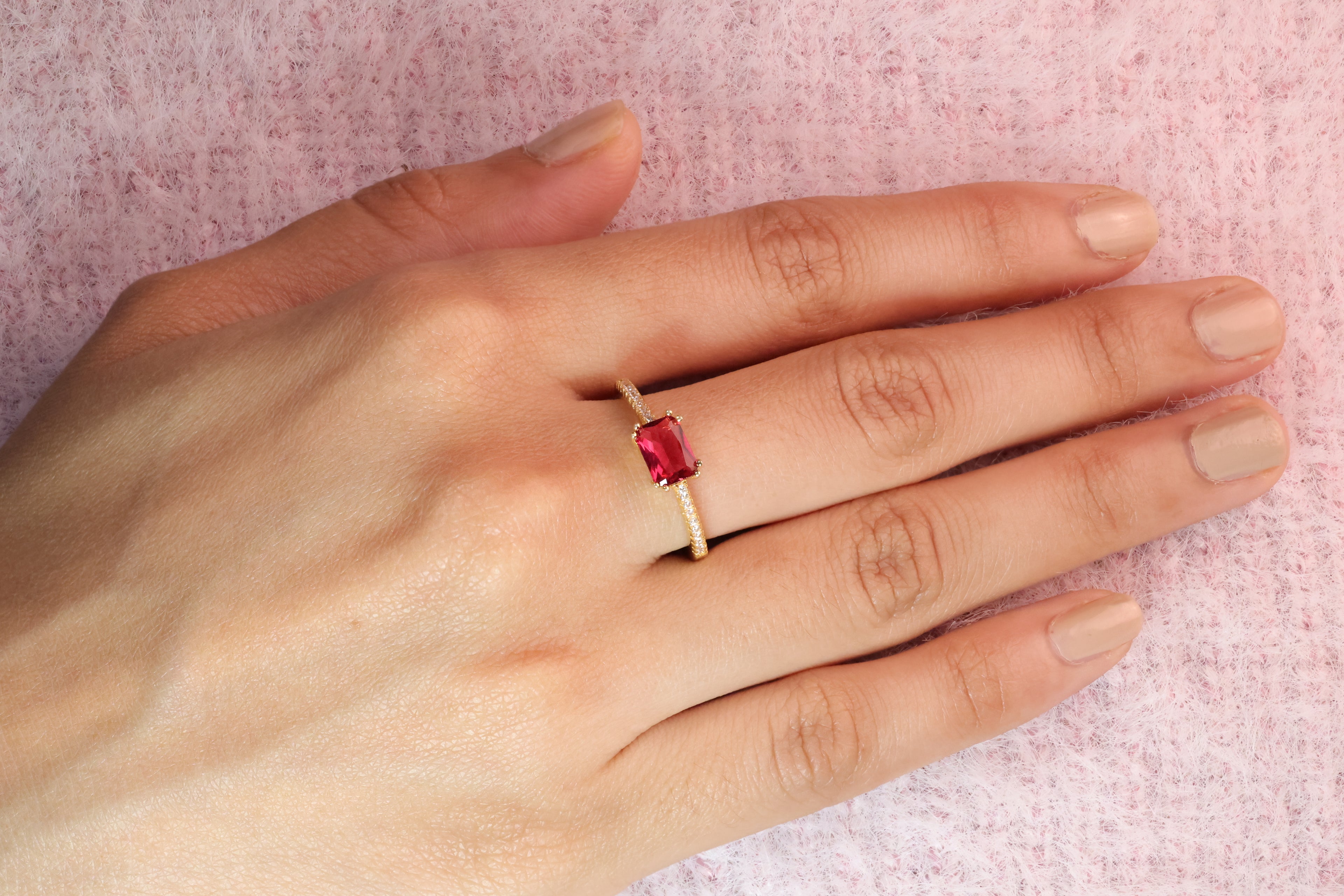 Moissanite Engagement Ring Lab Grown Diamond Ring East West Radiant Cut.
