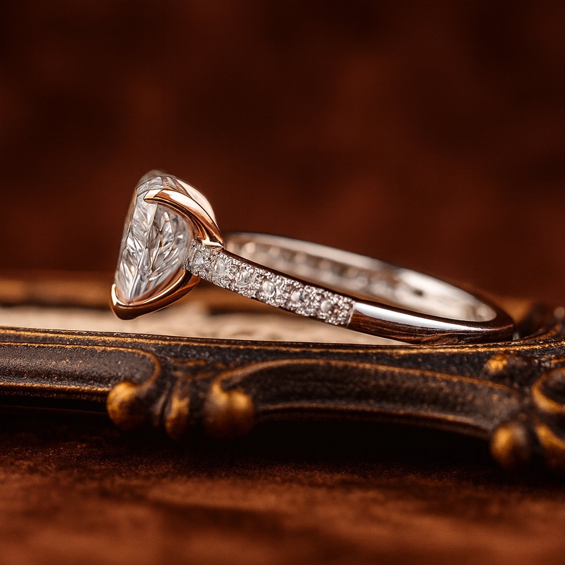 Romantic Moissanite Heart Cut Ring With Pave Accents, Perfect For Engagements And Anniversaries