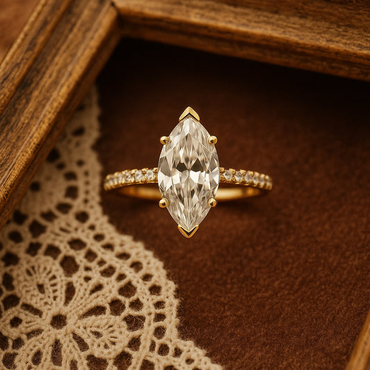 2ct Marquise Cut Moissanite Engagement Ring With Pave Diamond Setting In Gold VVS1 Clarity
