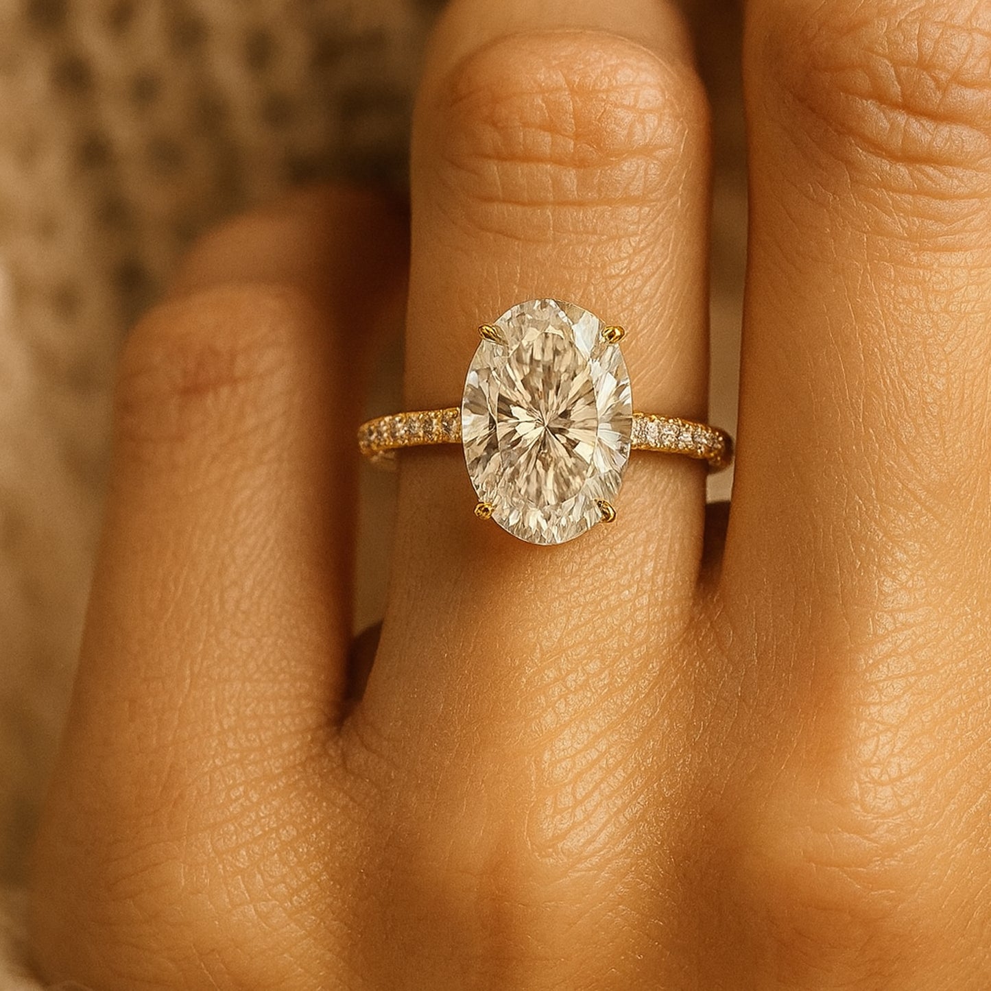 Handcrafted Oval Cut Moissanite Ring Featuring Pave Diamond Band Premium 2ct Stone Jewelry
