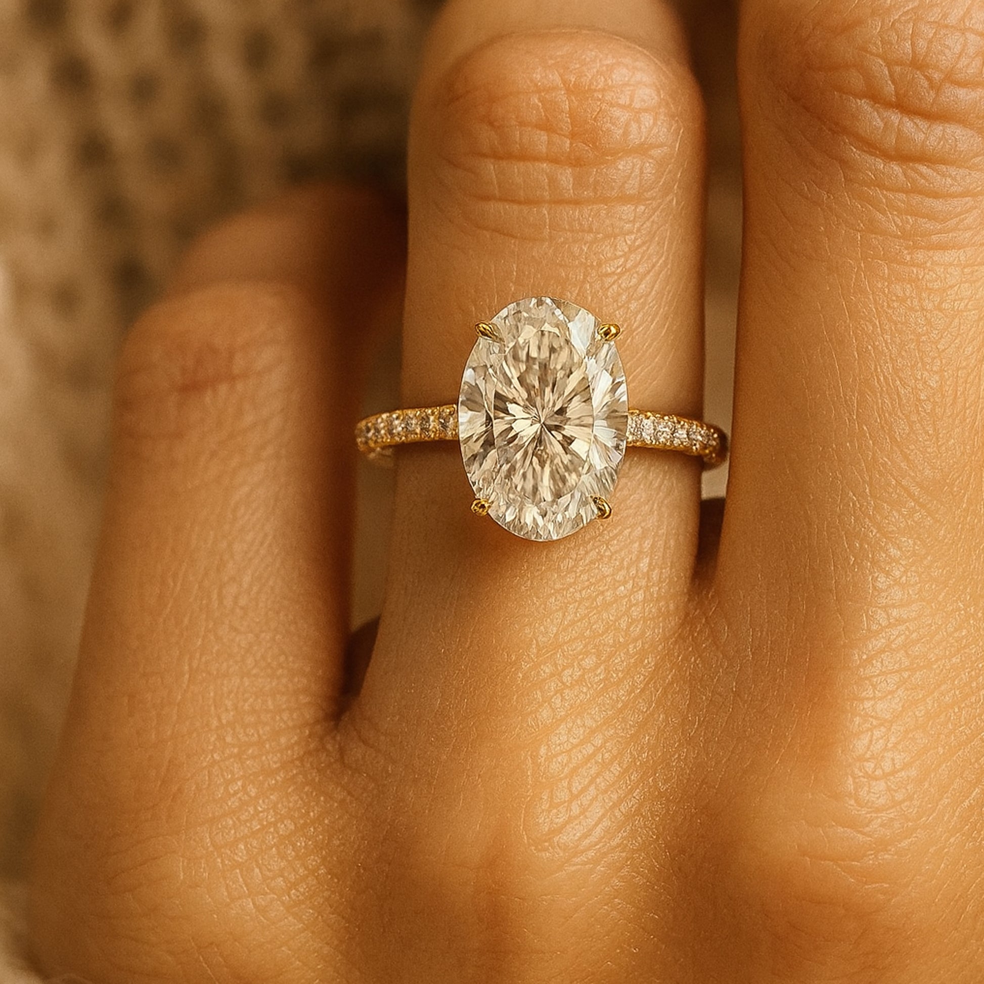 Handcrafted Oval Cut Moissanite Ring Featuring Pave Diamond Band Premium 2ct Stone Jewelry
