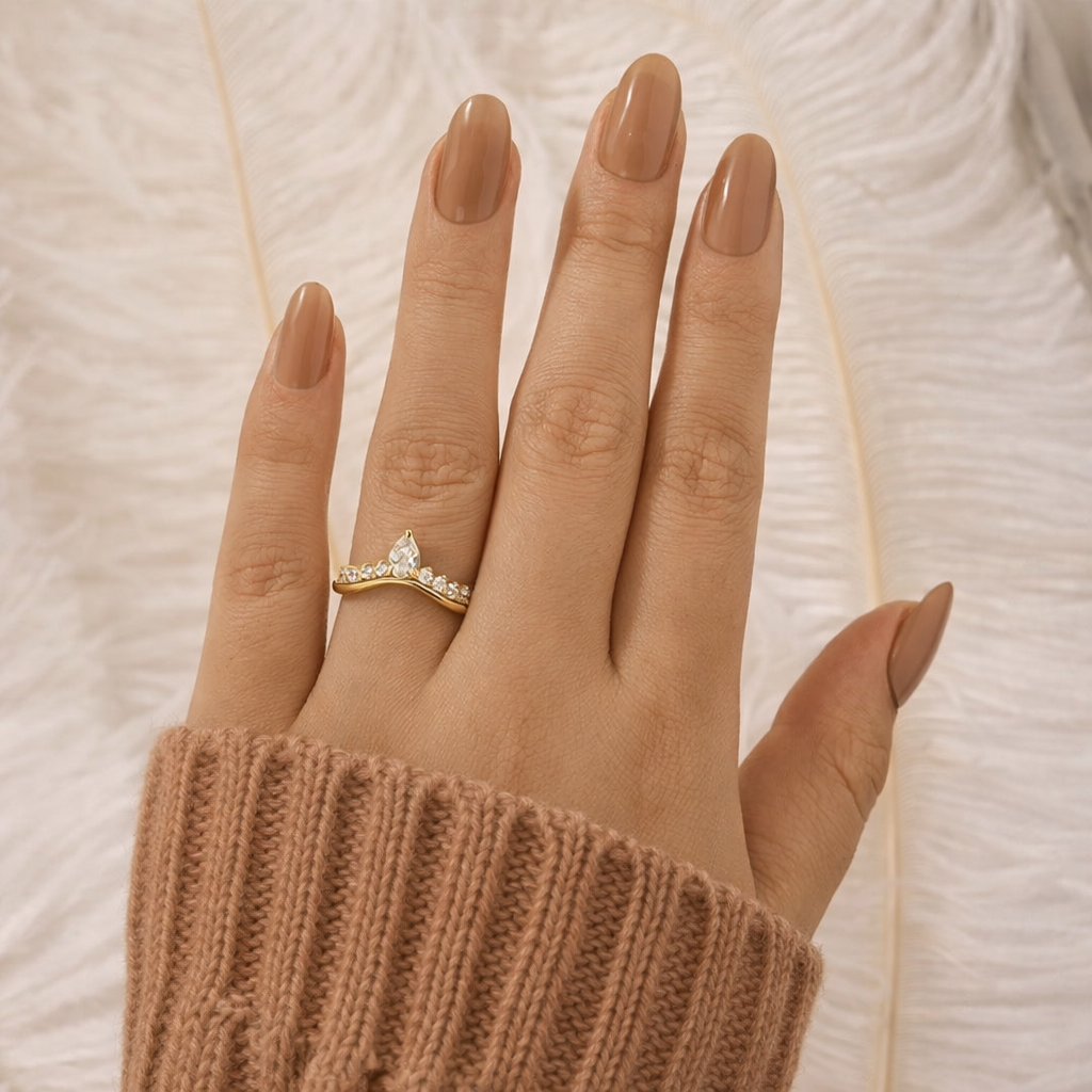 Double Wedding Band Crown Design With Pear And Round Cut Diamond Or Moissanite
