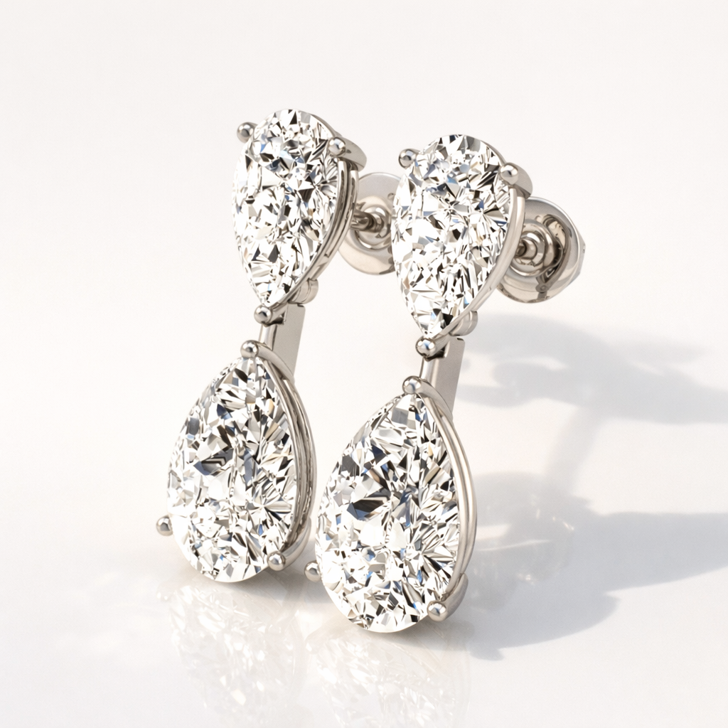 Pear Cut Diamond Two Stone Stud Diamond Earrings For Women
