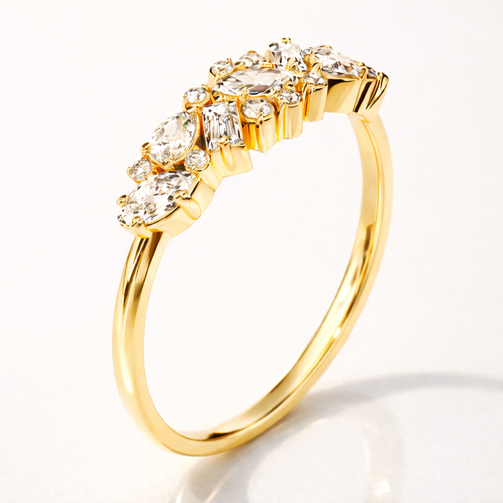 Custom Cluster Diamond Wedding Band With Mixed Cut Stones
