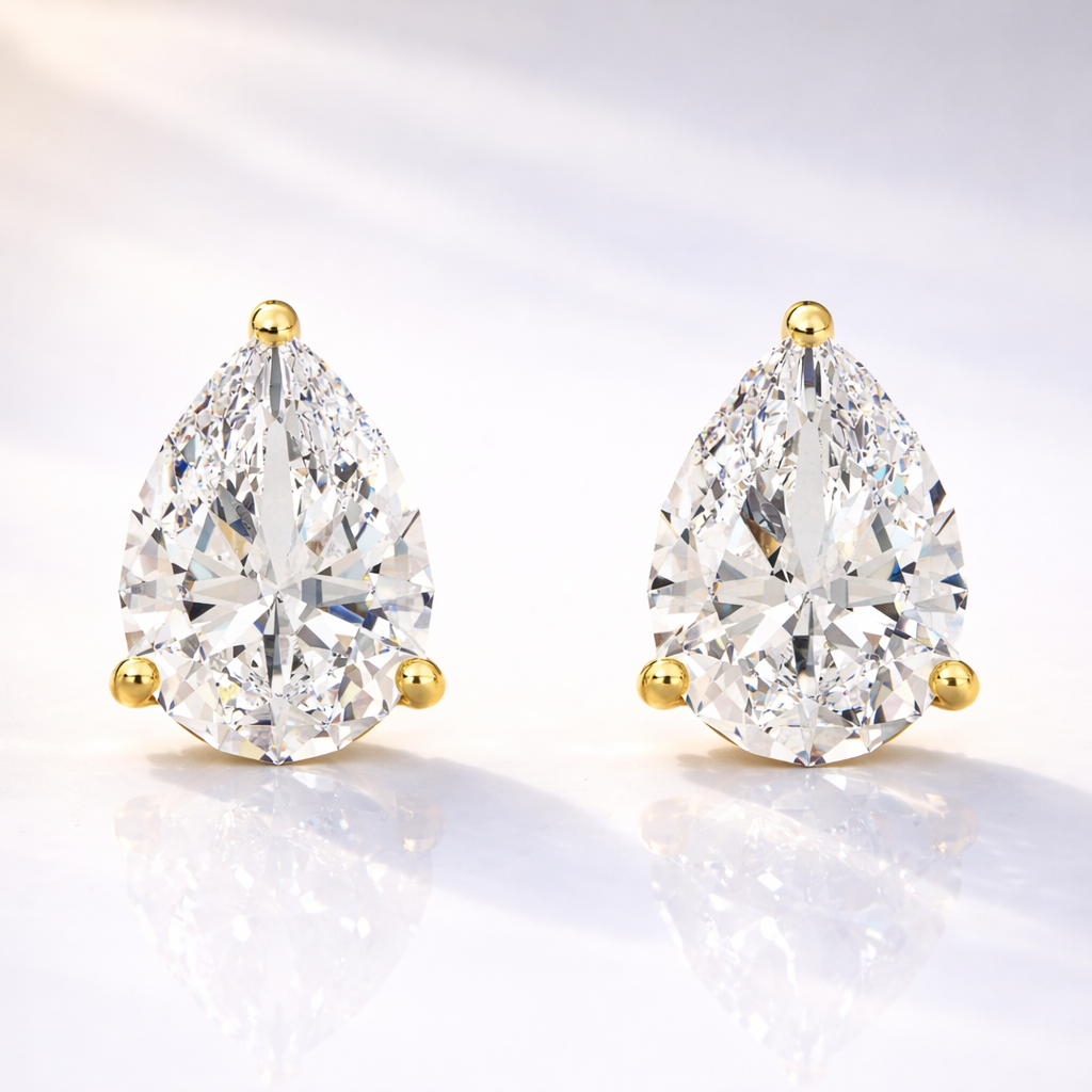 White Gold Teardrop Diamond Earrings With Screw Back
