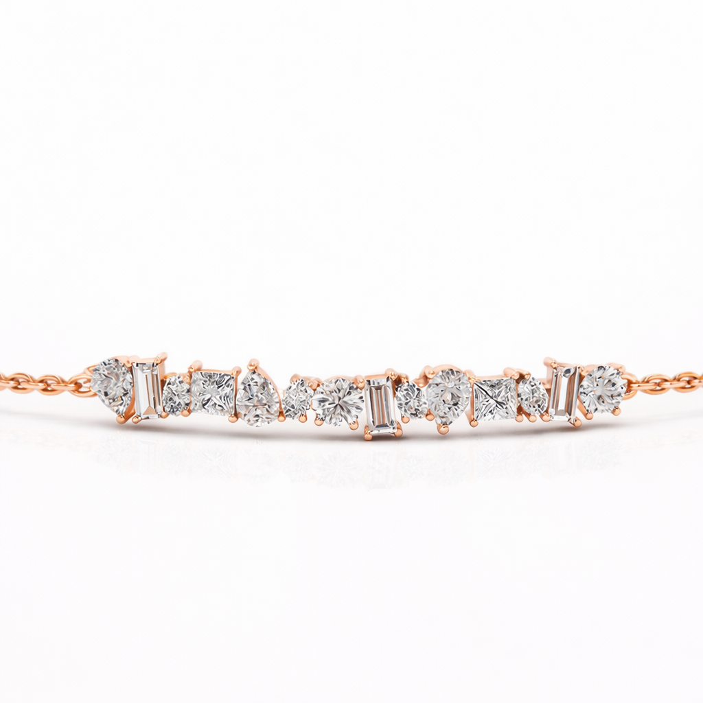 Rose gold cluster diamond tennis bracelet
