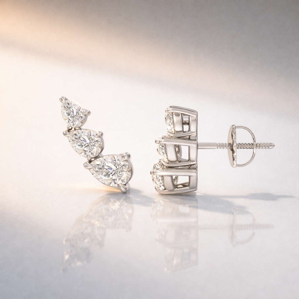 White Gold Pear Shaped Diamond Earrings Minimalist Look
